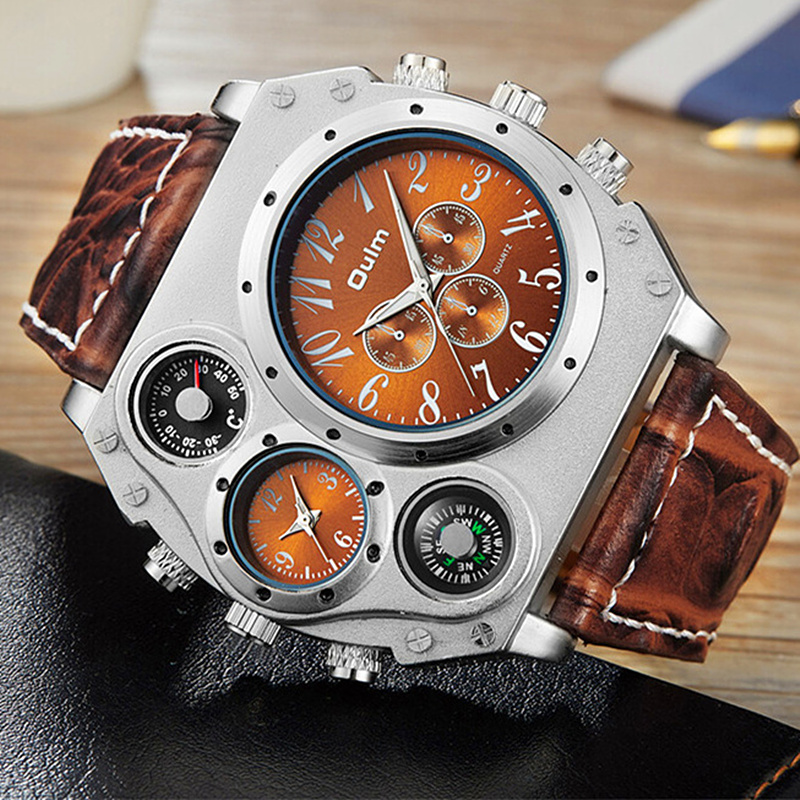 새로운 모델 OULM 시계 남자 석영 스포츠 가죽 스트 - Leather Watch Band Men 리뷰 및 가격